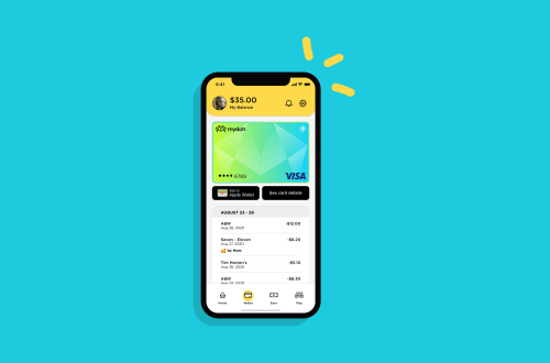 A teenage girls digital wallet balance being shown on the Mydoh money app