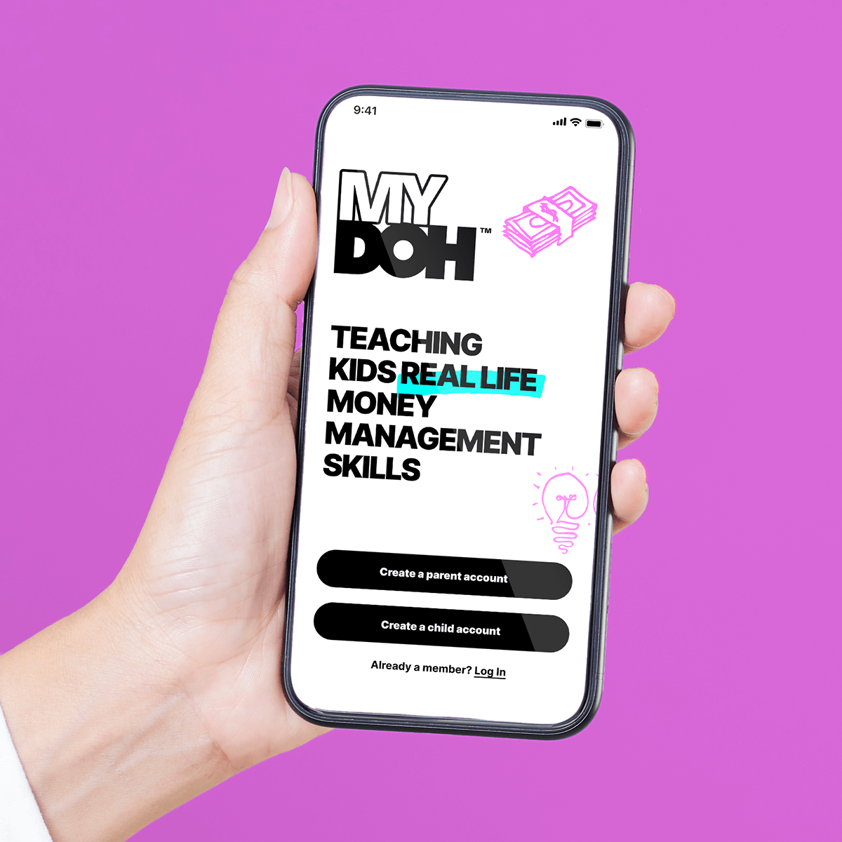 The Mydoh money management app on an iPhone