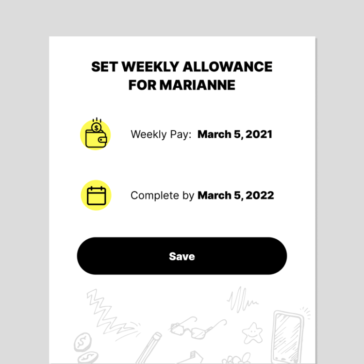Setting an automatic weekly allowance for a child in the Mydoh app