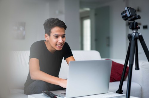 teen boy making youtube video