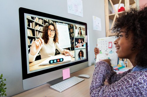 preteen girl learning online