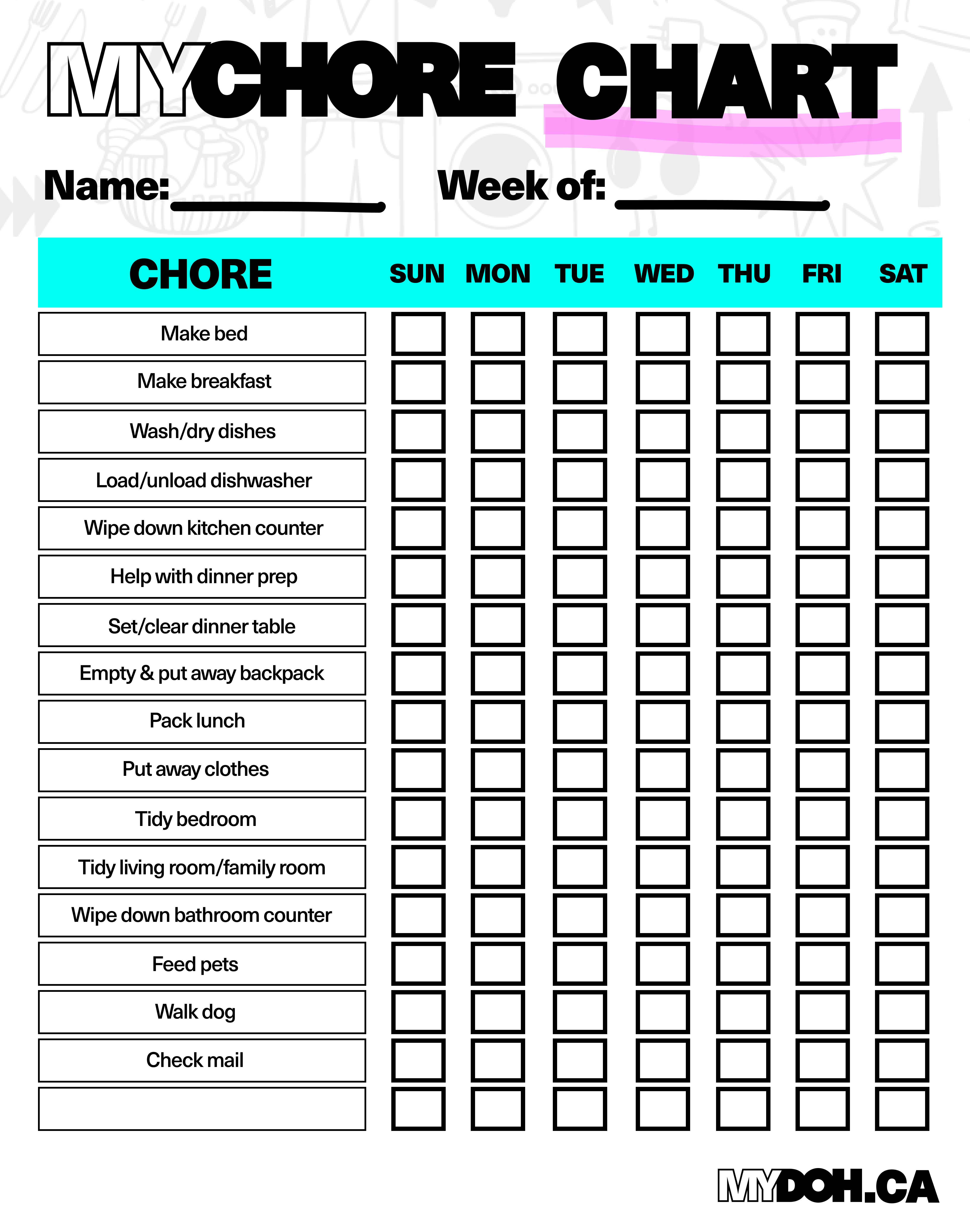 Daily Chore Chart For