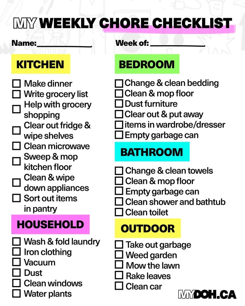 Downloadable weekly chore chart checklist template for kids Downloadable weekly chore chart checklist template for kids