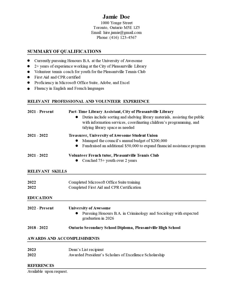 example of resume for 15 year old