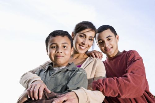 Woman with two teen boys