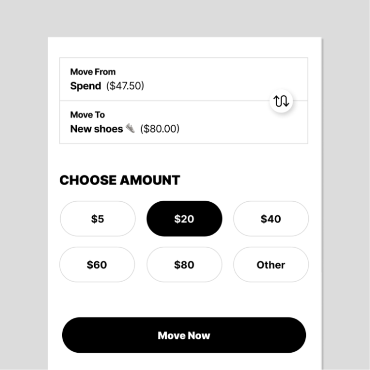 Transferring money from the kids goal saving app