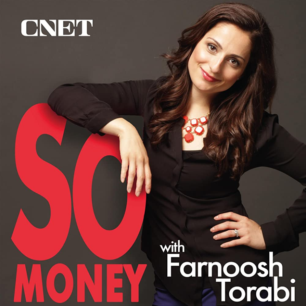 Image of a woman, Farnoosh Tobari, leaning on copy that says so money