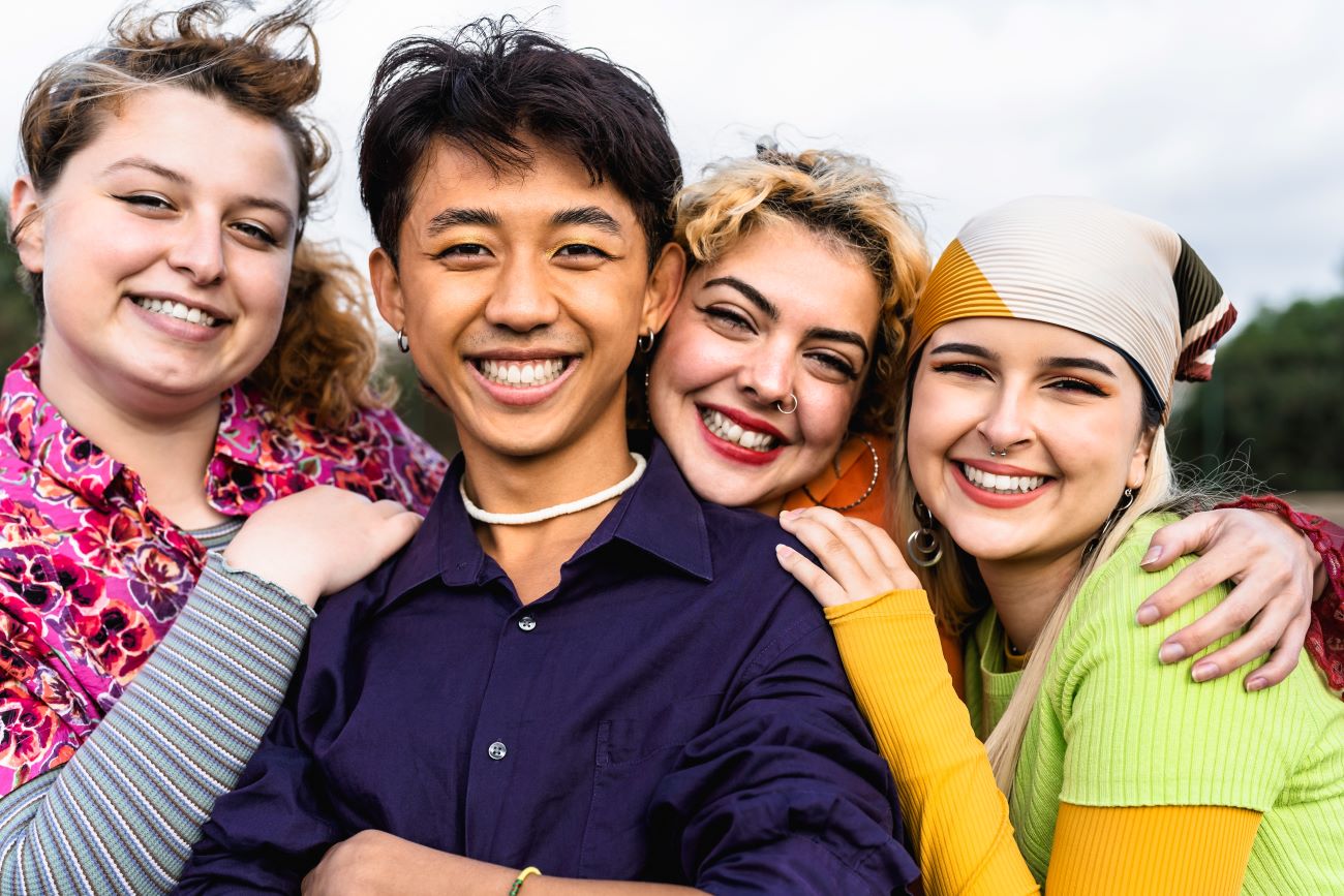 Smiling group of LGBTQ teens