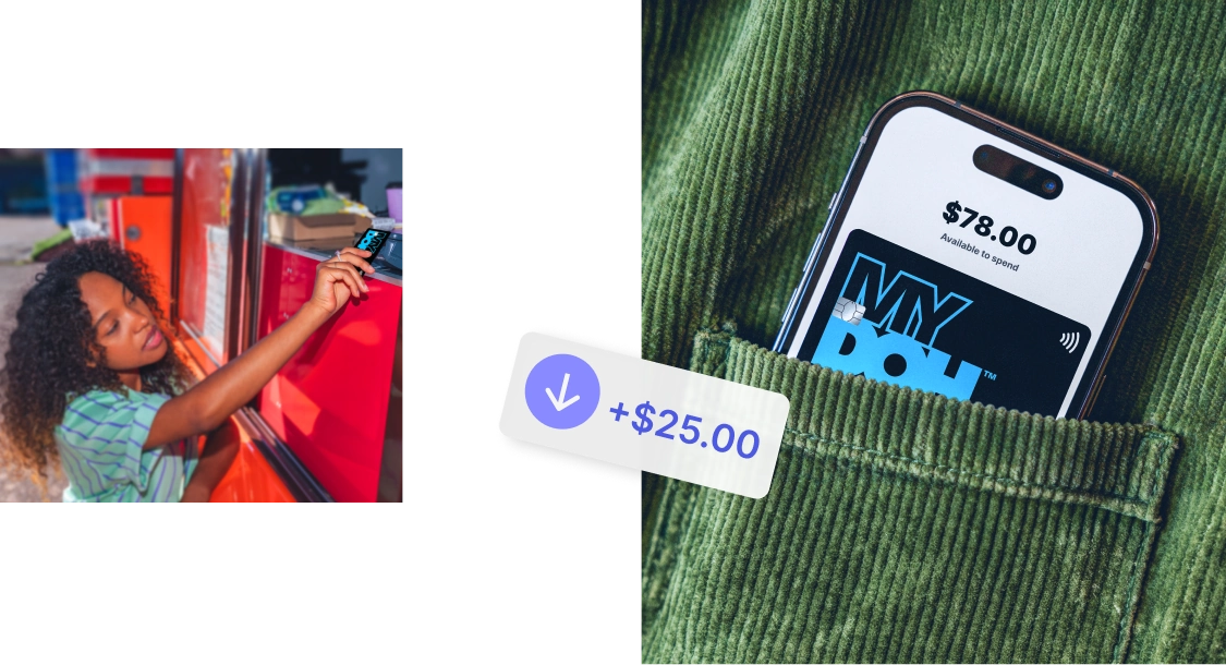 a teenager making a purchase with mydoh, the money app for kids and teens