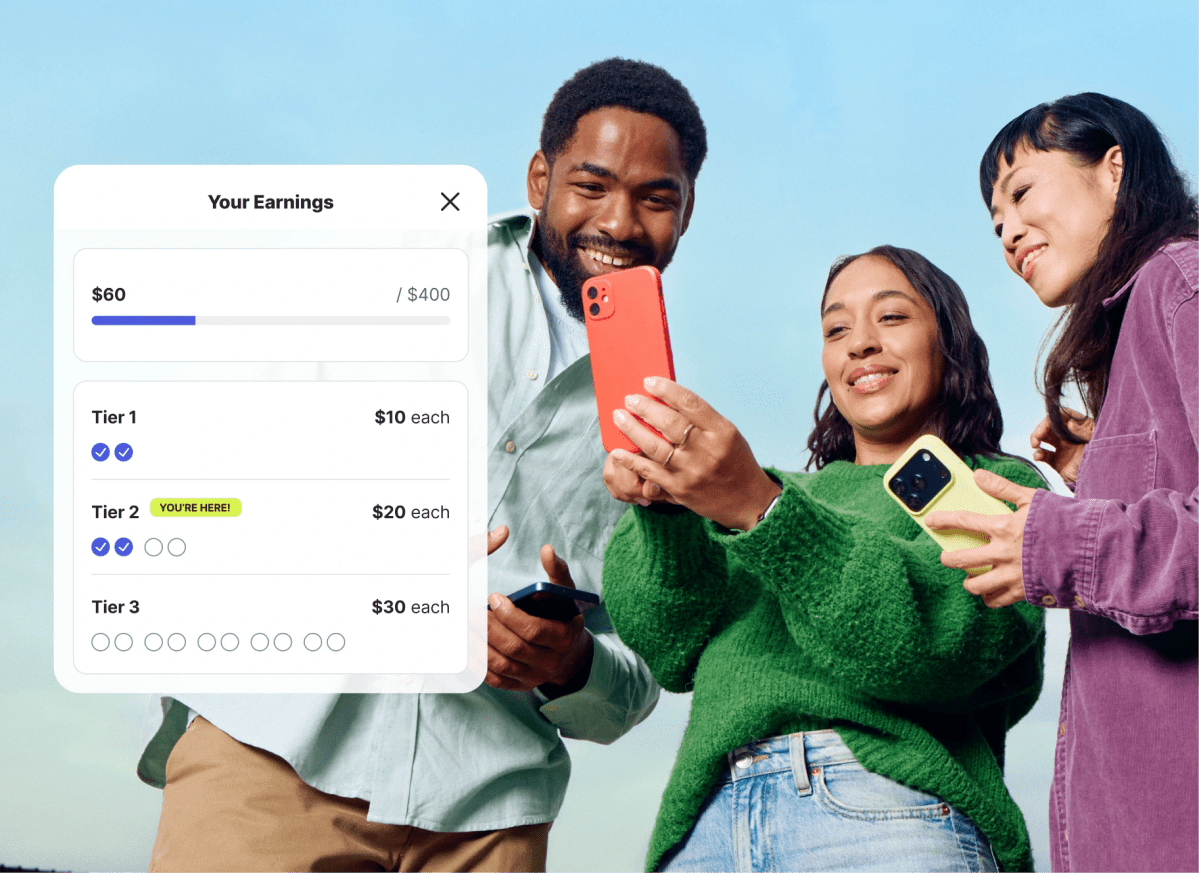 friends refer one another to the Mydoh app using a mobile device
