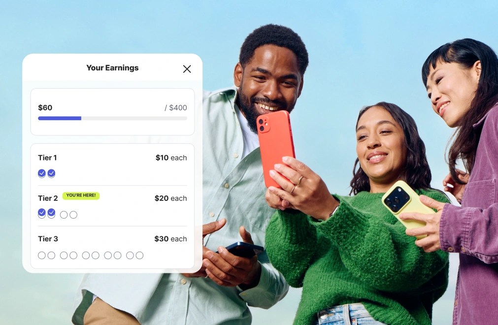 friends refer one another to the Mydoh app using a mobile device