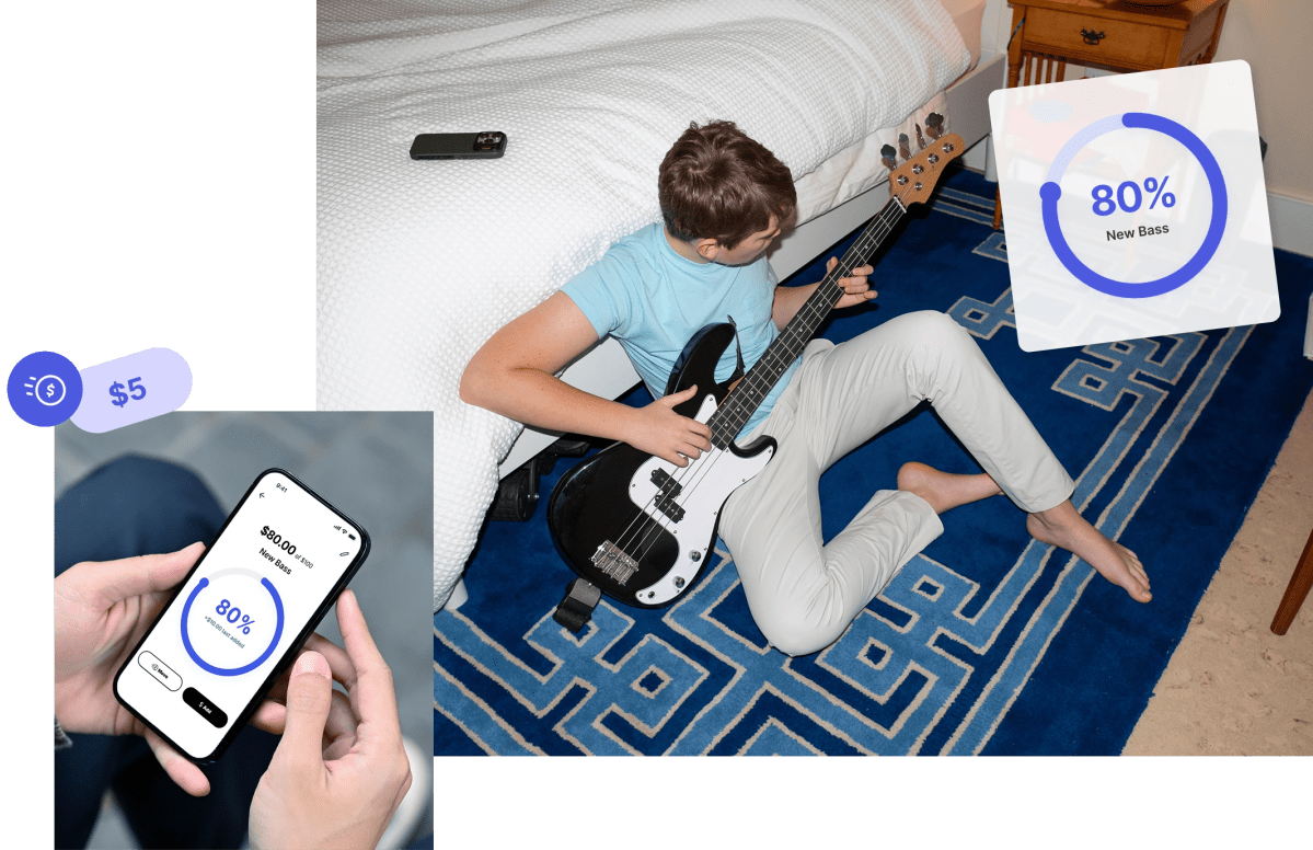 A teenager views his savings goal in the Mydoh app