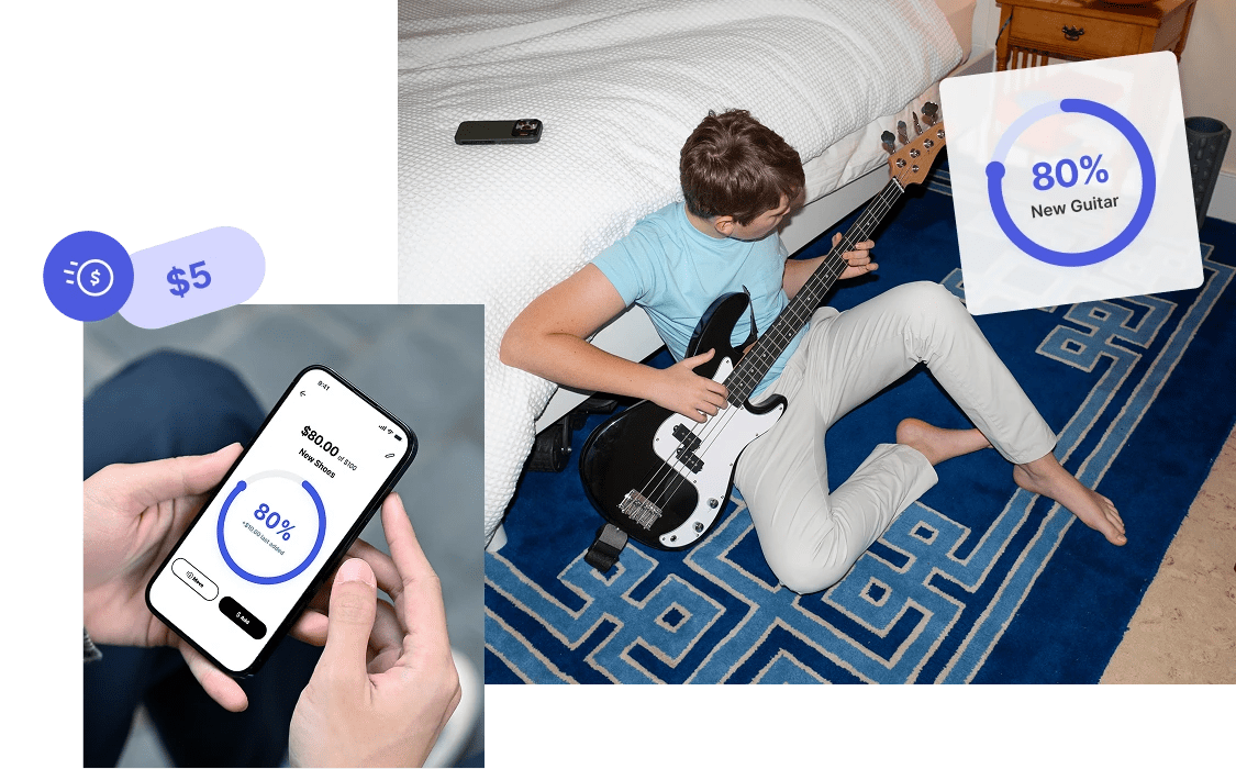 A teenager views his savings goal in the Mydoh app